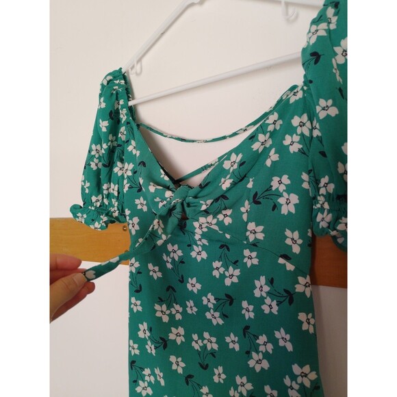 Lulus Women's Baby Doll Lace Up 90s Mini Dress Green Floral Blooming Bouquet S - Picture 4 of 9